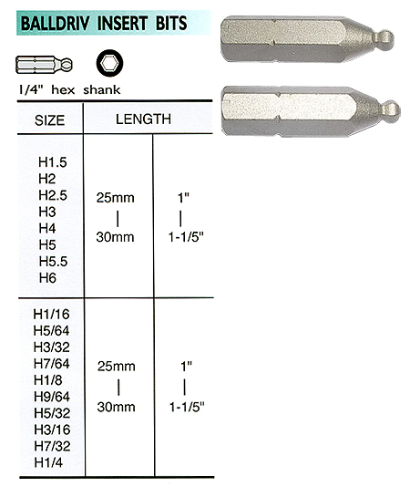 Ball Drive Insert / Long Bits Ball Drive Insert / Long Bits